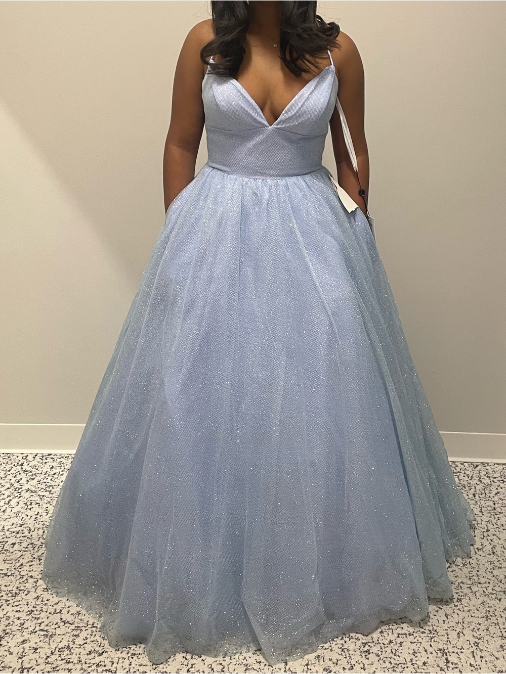 Sherri Hill Sparkling Light Blue V-Neck Ball Gown